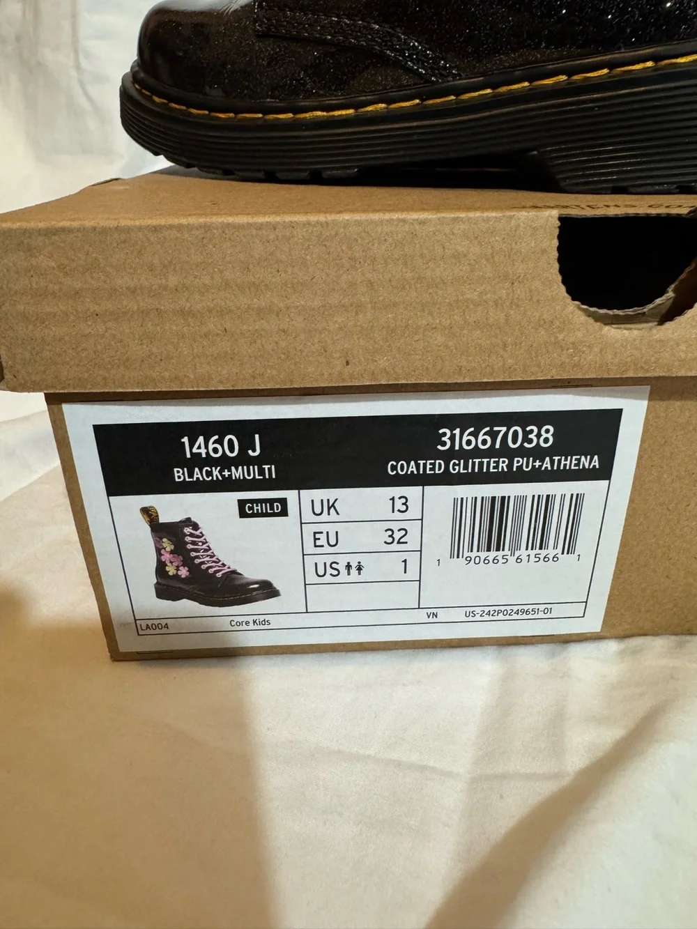 Dr. Martens Black Glitter Boots with Pink Laces and Floral Appliqués